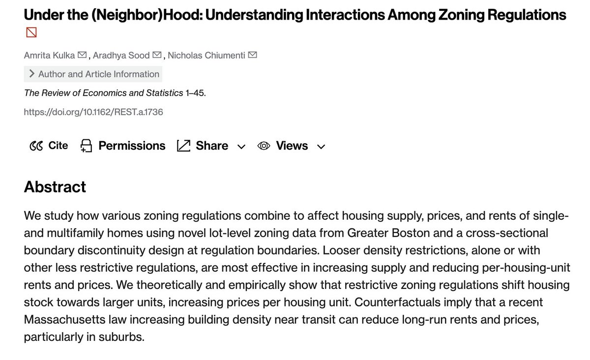 JuanLuis_JG's tweet photo. Estimaciones causales para Boston (EE.UU.) muestran que relajar las restricciones urbanísticas —especialmente las de densidad— aumenta la oferta de vivienda y reduce precios y alquileres.

https://t.co/HKGYkvPyTd https://t.co/wodtcrIORA