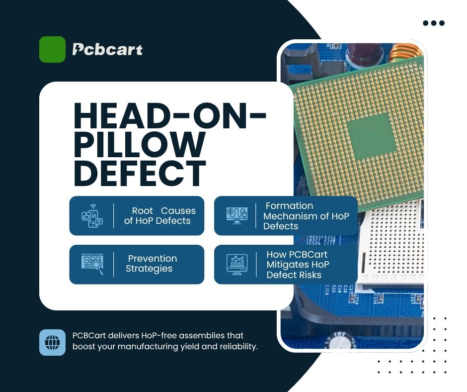 pcbcart's tweet photo. 🛠️ Head-on-Pillow (HoP) Defects — The Hidden Reliability Risk
Root causes fall into 3 areas:
• Supply  • Process • Material 
The fix? Preventable with the right controls.
📖 Full guide👇
https://t.co/81ju6Qz8EM
#ElectronicsManufacturing #PCBAssembly #Soldering #SMT #PCBCart https://t.co/ht6ynTYo1V