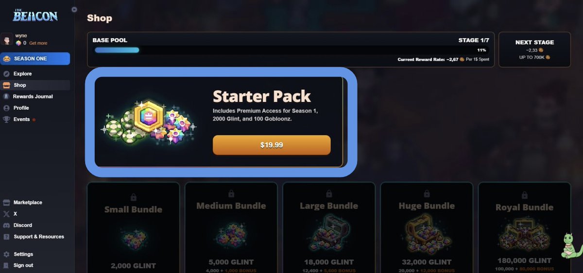 smolwyne's tweet photo. 📢 The Beacon: $7.7M $BCN Goblin’s Gambit is finally LIVE 

– @The_Beacon_GG launched Season 1 of the beacons Gamblin
– 7.7M $BCN reward pool total

– FREE to play
– Optional paid access (not required)
– PC/Web focused (mobile not supported rn)

If you preregister now, you get:  50 Gobloonz + 1 free Umbra Chest

🔗go to: https://t.co/t9vx2mrqLV

• How to start & play game
– Sign up with EVM wallet
– Set username from profile
– Check Profile ^ inventory for free Umbra Chest
– Open “Season One” tab & start playing

The game currently has 2 main modes 👇
1️⃣ Dungeons This is the core gameplay mode:
 – Run dungeons
– Fight enemies
– Break objects & explore
– Use daily stamina
– Earn Umbra Shards while playing

Then:
 – Convert Umbra Shards → Umbra Chests
– Open chests for cosmetics & $BCN rewards 

This is the safer/free grinding route 🤝

2️⃣ Kraken Klash (Goblin’s Gambit) need real money max $BCN token
– Convert Umbra Shards → Gobloonz
– Use Gobloonz in Kraken Klash
– Win matches → earn Kraken Chests
– Open Kraken Chests for bigger $BCN drops & exclusive cosmetics

Basically: 
Real money =bigger $BCN Earning opportunity

• Game currencies: 
– Umbra Shards → earned by playing
– Gobloonz → gameplay currency for Kraken Klash
– Glint → premium currency bought with real money

⚠️ There’s also a ~$20 starter pack: 
– Premium access
– 2000 Glint
– 100 Chips
– Extra $BCN rewards based on phase

But honestly, free-to-play users can still farm $BCN rewards daily by just using stamina consistently.

Simple strategy for free users: 
log in daily → use stamina → farm shards → open chests → stack $BCN 

I’ll post more gameplay & farming guides soon,so stay followed 

like comments & bookamark❤️