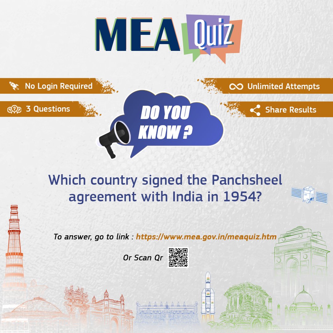 IndianDiplomacy's tweet photo. Hey Quizzers! 

We invite you to participate in MEA Quiz, to learn more about India's diplomacy, growth story, cultural conversations with the world at large, and its international engagements.

3 Questions; Unlimited Attempts; No Login Required

Start here: https://t.co/1n6Y9b5vTe