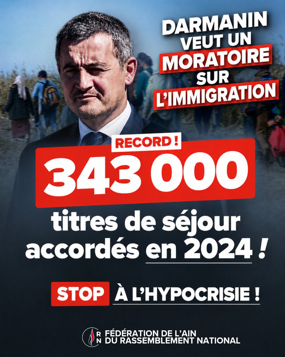 RN_Ain_01's tweet photo. 🔴 Darmanin veut un moratoire sur l’immigration… après avoir ouvert les vannes pendant des années au ministère de l’Intérieur.

Les Français paient aujourd’hui les conséquences de son bilan !

#Darmanin #immigration #moratoire https://t.co/RNeHkOCJxo
