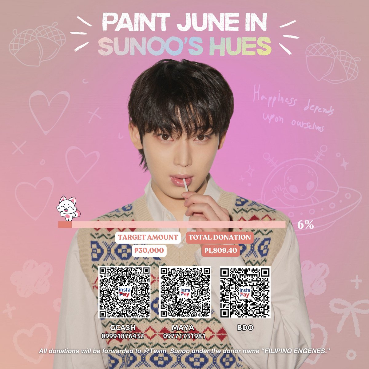 Team_PHate's tweet photo. [SUNOO BIRTHDAY PROJECT]

FILO ENGENES, the last donation our team received was on May 23, and we haven’t received any since then. SUNOO fanbases still need approximately ₱40,280 to reach the target amount for SUNOO’s birthday projects.

If you have spare money, we encourage you to donate and help SUNOO fanbases complete the projects for SUNOO 💛

DONATION GOAL: ₱30,000
CURRENT DONATION: ₱1,809.40
Amount needed: ₱28,190.60

Donation form: https://t.co/BjYTqn9Pbh
Transparency sheet: https://t.co/l14OjCd1mP

#ENHYPEN #ENGENE #SUNOO
