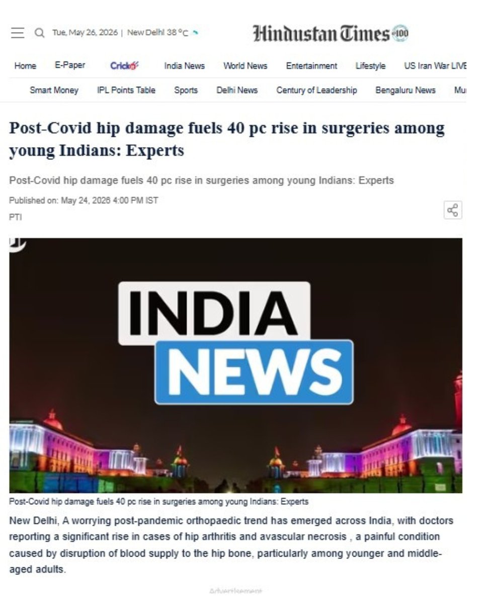 DrLTomar's tweet photo. Recent reports highlight a sharp rise in hip surgeries among young Indians after COVID. Experts link delayed diagnosis and AVN to increasing joint damage cases.

Don’t ignore persistent hip pain or stiffness. Early care matters.

#HipPain #HipReplacement #AVN #OrthopedicCare https://t.co/glEQd3d9OV