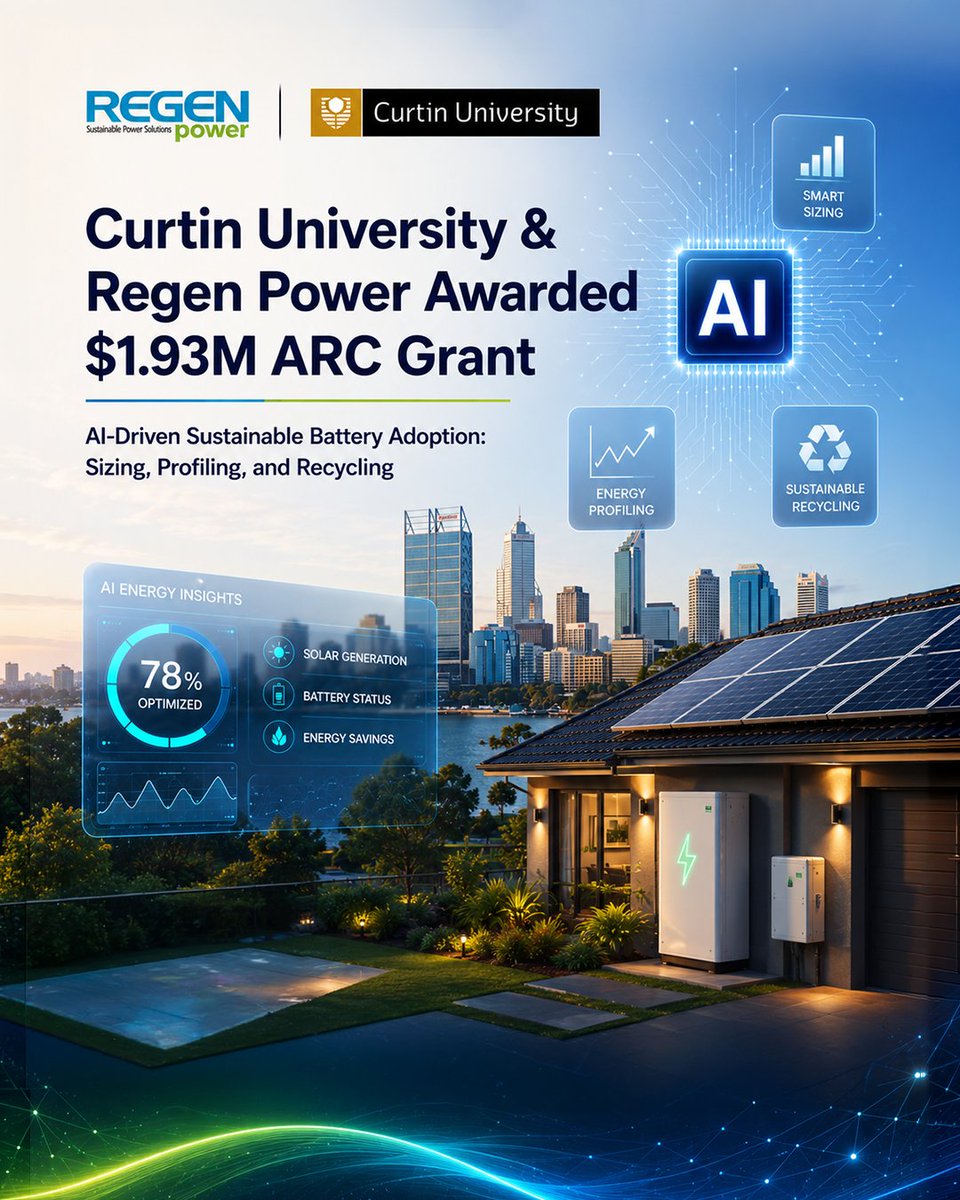 RegenPower2003's tweet photo. Battery sizing shouldn't be a guessing game.

Bad sizing = wasted money or high import costs.

Our new $1.93M research project with Curtin University is building AI-driven models to fix it.

Full story → https://t.co/CB00X6Gfbq

#SolarBattery #HomeEnergy #EnergyTransition https://t.co/IEF42gBDy2