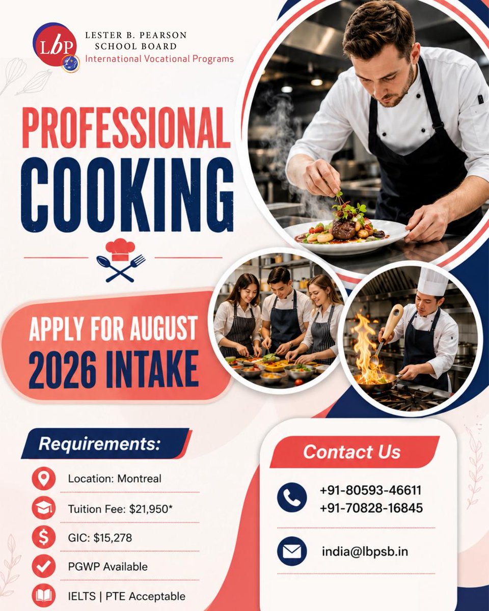 NetworthCo's tweet photo. 📷 Turn Your Passion Into a Profession! 📷📷

Dreaming of becoming a professional chef? Here’s your chance to study in Canada at one of the most reputable institutions!

📷 Program: Professional Cooking
📷 Location: Montreal
📷 Intake: August 2026
📷 Tuition Fee: https://t.co/KCxzf9ii4O
