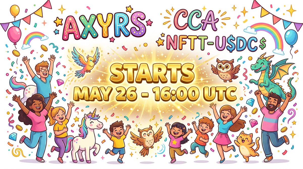 AxyrsNFTT's tweet photo. 🎉 A new Uniswap auction by AXYRS is here! 🚀
https://t.co/LbhrPSvxdV

🗓️ Starts May 26, 16:00 UTC. Price: 0.013 USDC/NFTT — lower than the main v3 pool! 📉💸
https://t.co/J7QU3JsYcL

🎁 20% of raised USDC goes to 4 lucky participants (5% each). 🍀

📈 Bigger bids = higher chances to win. 🎯

⚖️ Fully transparent, fair raffle. Details soon. 🔜

👀 Stay tuned! 🔔