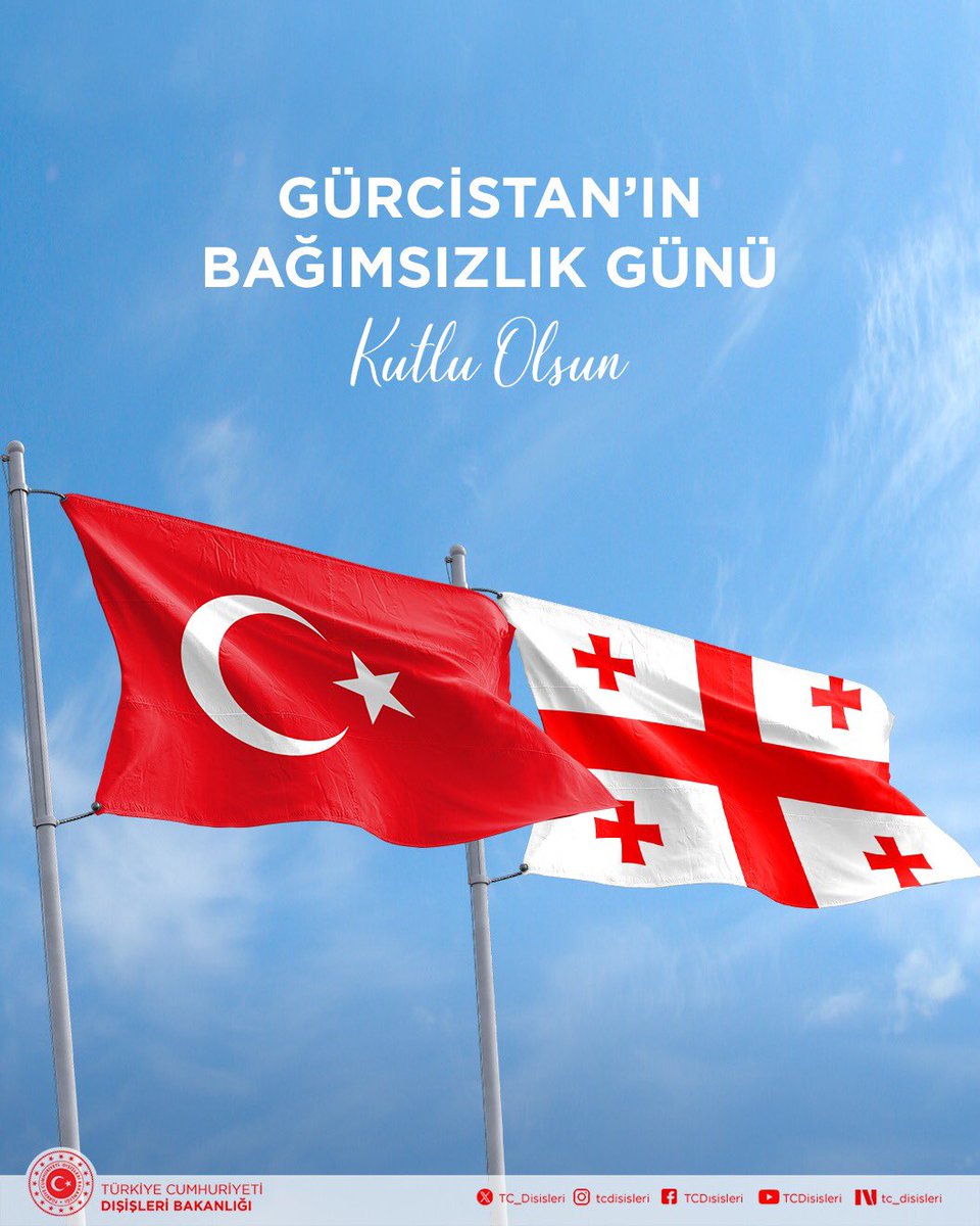 TC_Disisleri's tweet photo. Komşumuz ve stratejik ortağımız Gürcistan’ın Bağımsızlık Günü kutlu olsun.

Gaumarjos Sakartvelos!

გაუმარჯოს საქართველოს! https://t.co/wB5YWzvBxG
