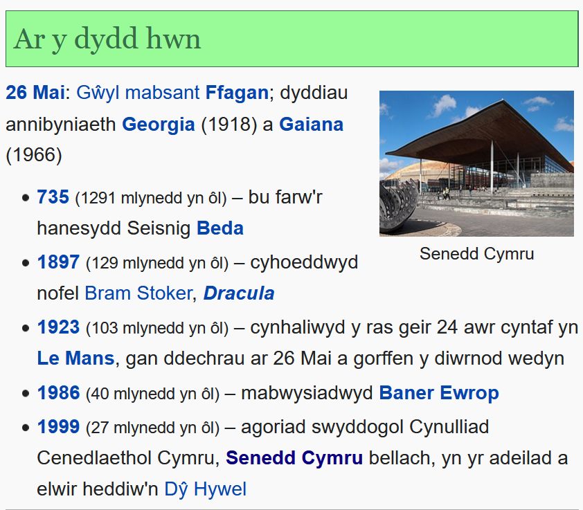 WiciCymru's tweet photo. Ar y dydd hwn ar Wicipedia:

* Roedd agoriad swyddogol Cynulliad Cenedlaethol Cymru, a elwir yn Senedd Cymru bellach, #aydh yn 1999 (27 mlynedd yn ôl).
https://t.co/ONuqUQ7dSW https://t.co/X8qteOY24E