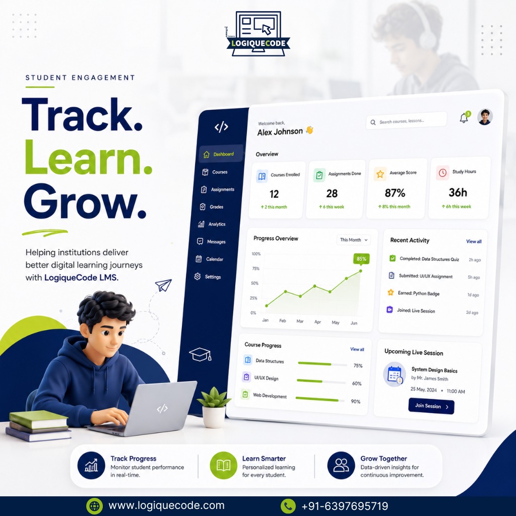 logiquecode's tweet photo. Track. Learn. Grow. 📚📈

Smarter LMS platforms create better student engagement, visibility &amp; learning outcomes.

🎯 Demo: https://t.co/cTgxe67ciI

LogiqueCode — One Platform. Multiple Industry Solutions.

#LogiqueCode #LMS #EdTech #DigitalLearning https://t.co/cPk88RUhXV
