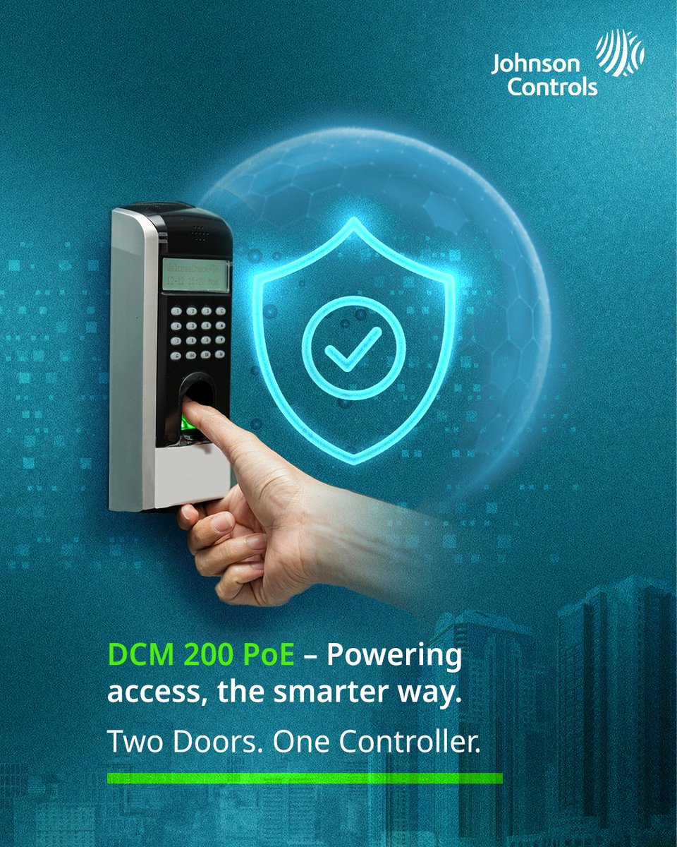 TycoSecurityInd's tweet photo. Simplify access control with the DCM 200 controller. Power and data run through a single network cable, reducing wiring, installation effort, and infrastructure needs while supporting flexible deployment across existing IP networks.

#JohnsonControls #AccessControl #SmartSecurity https://t.co/NM41eHVFSJ