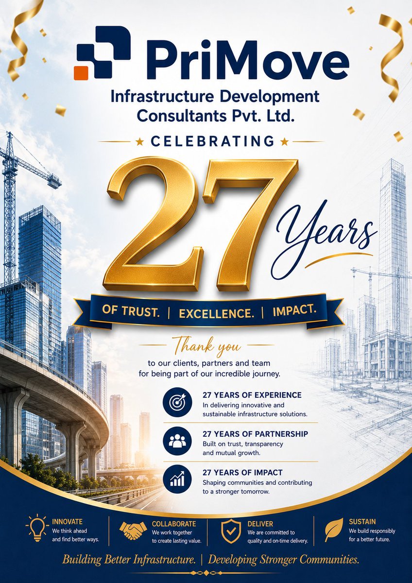 PriMove_'s tweet photo. Over 27 successful years, we have continued to grow with the support of our employees, clients, partners, and well-wishers who have been an integral part of this remarkable journey. 

#PriMove #Anniversary #SustainableDevelopment #ClimateResilience #TogetherWeGrow

@Neelkul https://t.co/AXPdn6DBSU