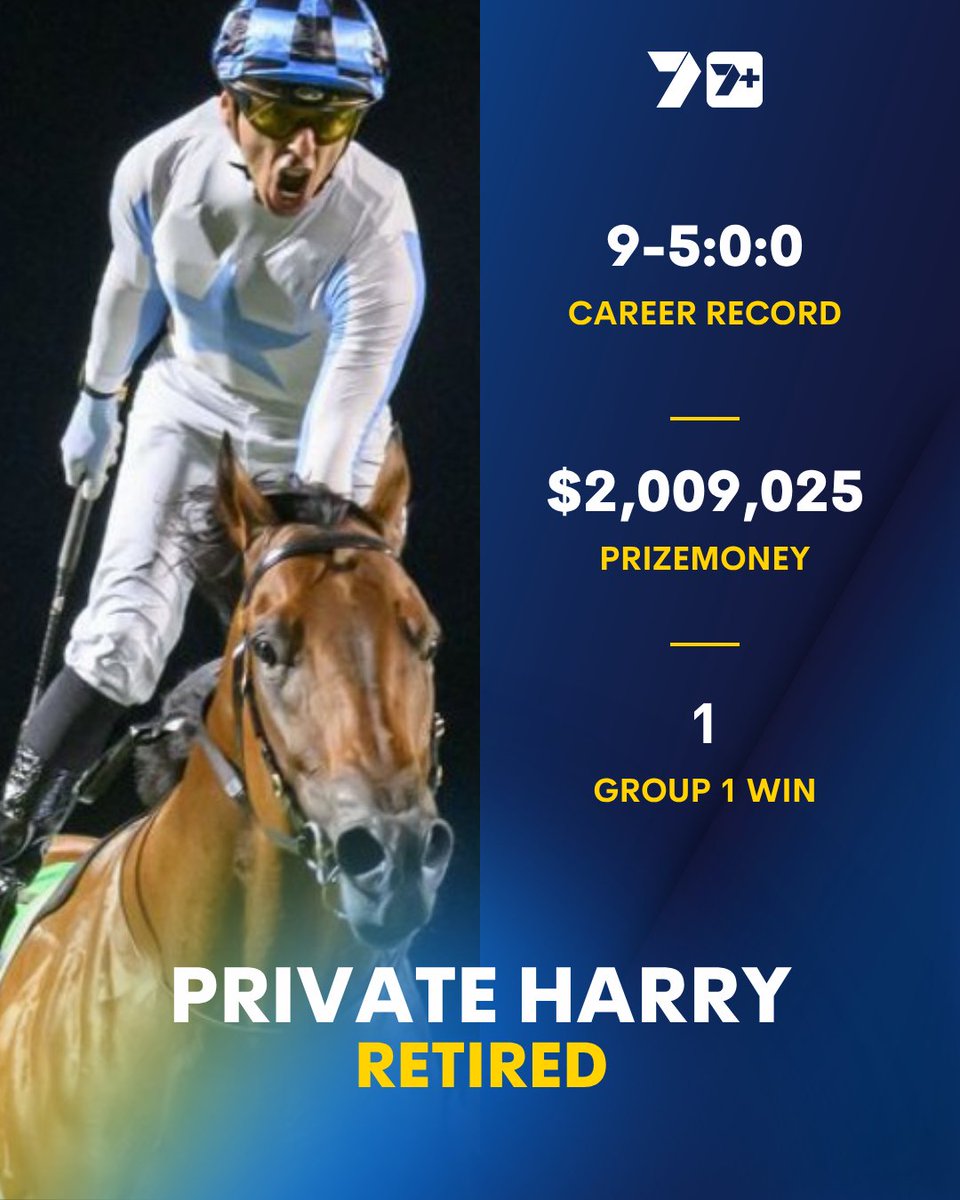 7horseracing's tweet photo. A spectacular sprinter at his best 👏

Life at stud waits for Private Harry, a brilliant winner of his first five starts including the 2025 Group 1 Galaxy 🤍🩵 https://t.co/vMbsfIn7Mh
