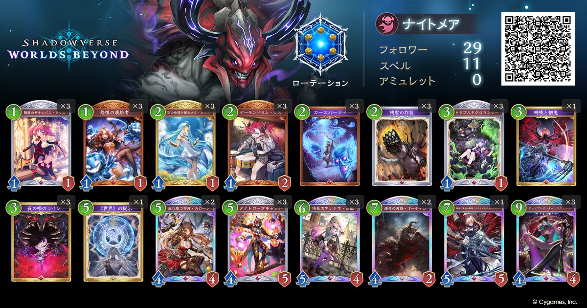 oyasu88's tweet photo. Shadowverse: Worlds Beyond
ナイトメアデッキ
https://t.co/9RMCDsFmwq
#シャドバWB #デッキポータル https://t.co/odmJ6r1ZYR
