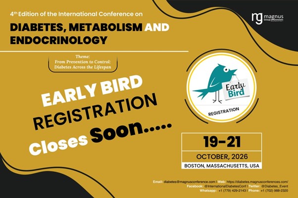 Diabetes_Event's tweet photo. @magnus_group invites you to the @Diabetes_Event📍 Venue: Boston, Massachusetts, USA &amp; Online
📅 Dates: October 19–21, 2026
🔗 Register Now: https://t.co/PWkVXSrsZI
Submit Your Abstract: https://t.co/ivShLfSDQC
#DiabetesConferences2026 https://t.co/8AlSYjcc1f
