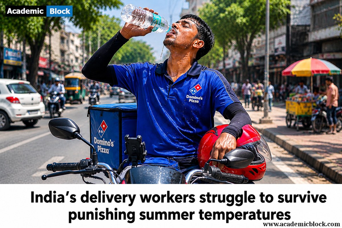 AcademicBlock_'s tweet photo. ☀️ Scorching streets. Endless deliveries.
India’s delivery workers are battling punishing summer temperatures as heatwaves intensify across the country.
#Heatwave #India #DeliveryWorkers #ClimateChange #Summer2025 #ExtremeWeather #GigEconomy #academicblock https://t.co/BaFXXZEVxa