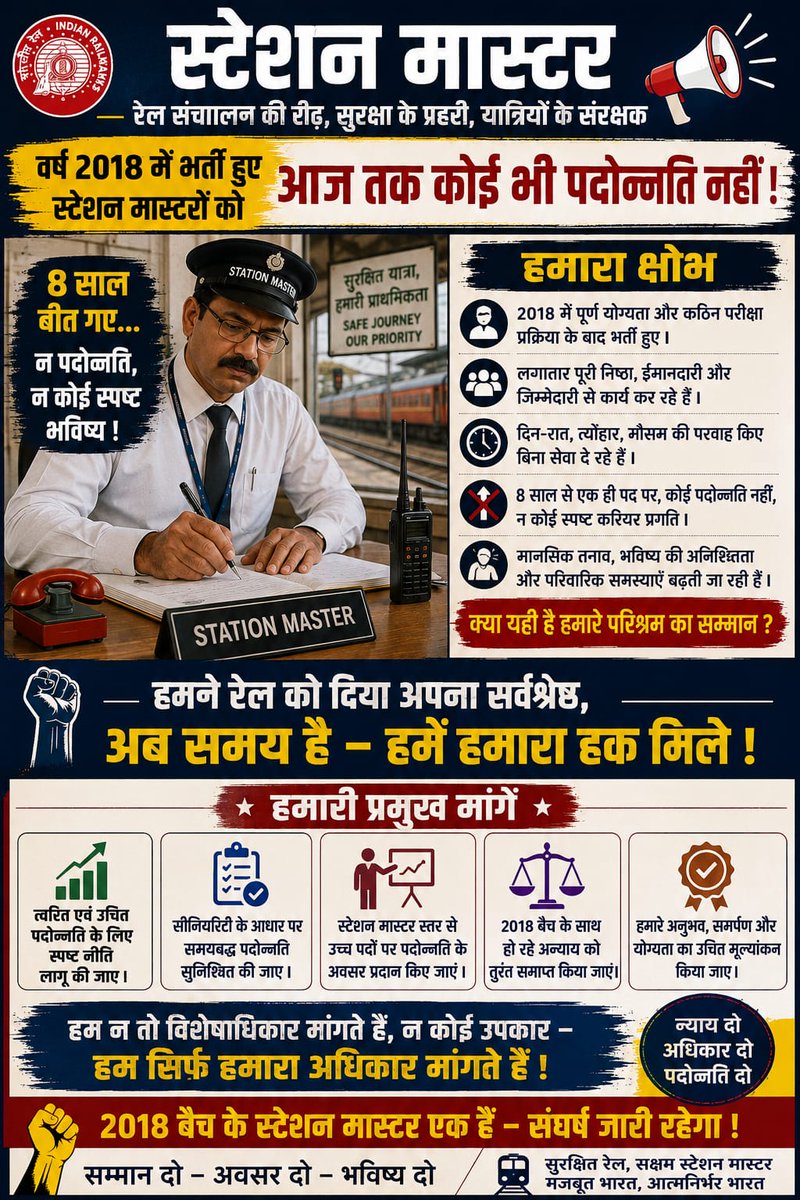Aisma_pryj_div's tweet photo. हम अपना संरक्षित रेल संचालन का दायित्व निभा रहे।रात-दिन,हर त्यौहार,सर्दी-गर्मी,बरसात हर समय रेल को समर्पित कर रहे फिर भी हमारे साथ अन्याय! आर्थिक हानि!आखिर क्यों?कबतक?
#SM_CADRE_RESTRUCTURING 
@narendramodi @RahulGandhi @RailMinIndia @ndtv @8th_CPC @CNBCTV18News @AshwiniVaishnaw https://t.co/geuc7Lgahf