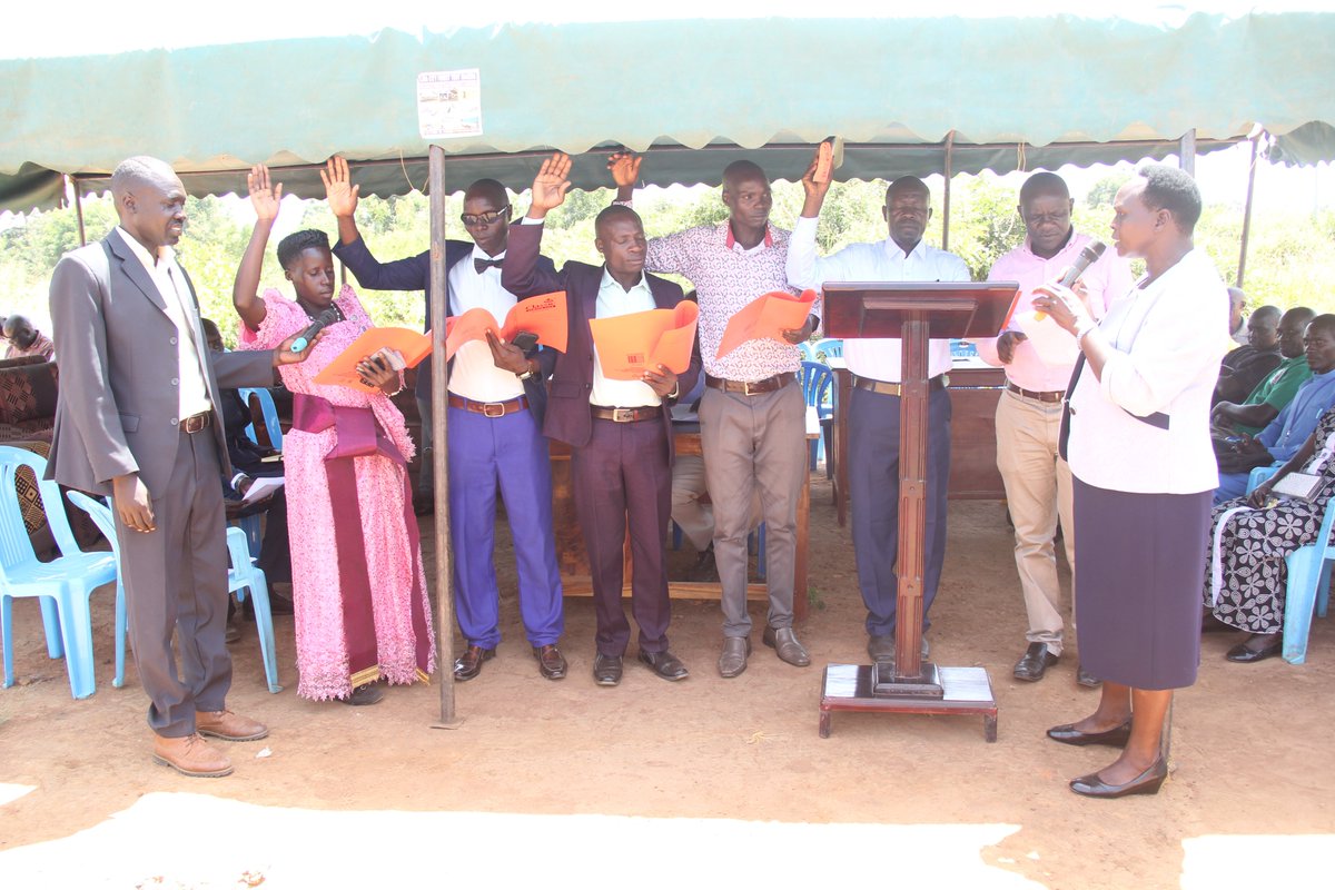 ApacDLG's tweet photo. The Office of the Chief Administrative Officer @ApacDLG, led by Ms. Janet Odongo Akech, on Monday, 25th May 2026, presided over the swearing-in ceremony of the LLG leaders of Apoi Sub-County. The leadership led by Mr. James Ogwal Odyang, the Sub-County Chairperson were ushered into Office in the 2026-2031 political term. 

The Sub-County Executives 
1. Mr. James Ogwal Odyang, Chairperson
2. Mr. Munu James, Vice Chairperson
3. Mr. Obote Walter, Sec. Finance, Planning, and Administration
4. Mrs. Ayuu Agnes, Sec. Social Services and Community-Based Services
5. Mr. Abongo Jasper, Sec. Works, Production and Technical Services

Office of the Sub-County Speaker
1. Mr. Atim James, Sub-County Speaker
2. Mrs. Nantege Joyce, Deputy Speaker
@MoLGUganda