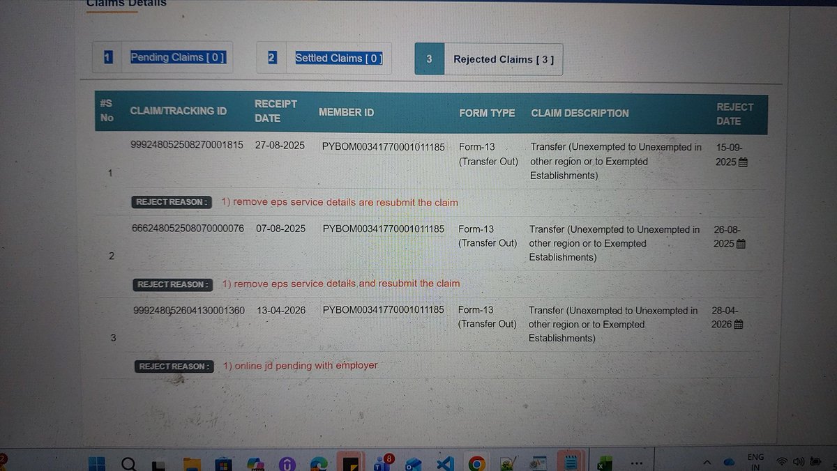 cricketsam007's tweet photo. @socialepfo @officialepfo kindly help me on   my PF transfer  was rejected no detailed  reason given on the portal. Give me more details i am not able to upload any document ehile removing eps details. Kindly help. #EPFO #PFTransfer https://t.co/4sZ262cF3t