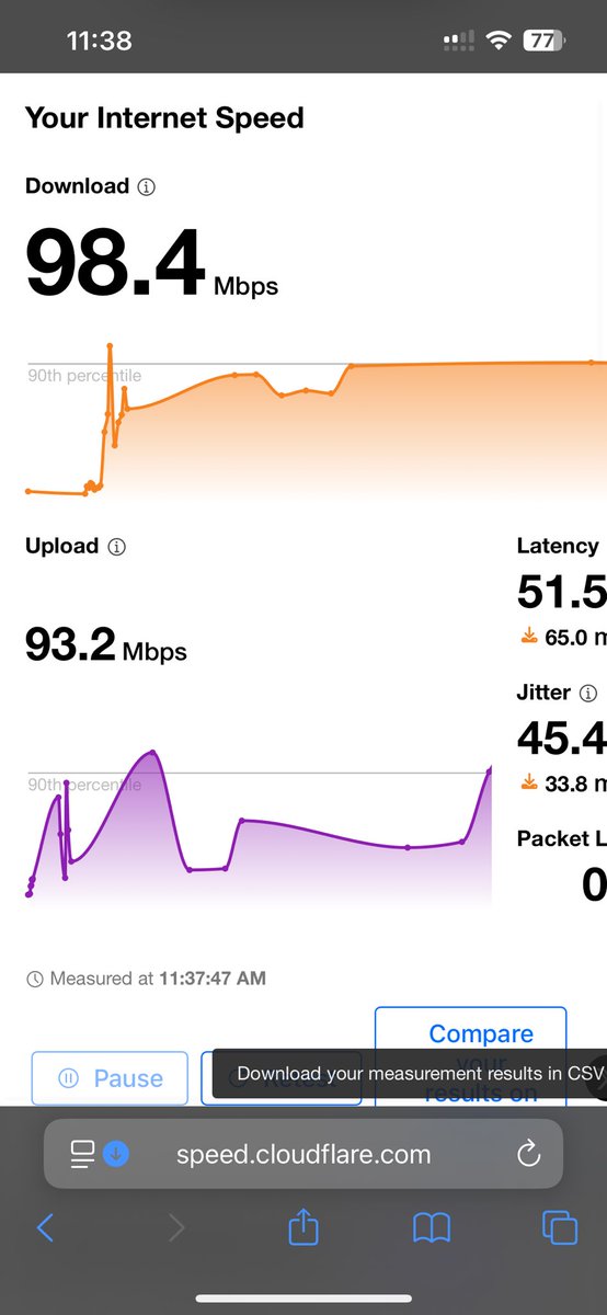 sumit_gouda's tweet photo. @JioCare support refused to register a complaint because “100 Mbps is fine from our side.”

Cloudflare diagnostics show:
• 45 ms jitter
• 51 ms latency
• frequent drops despite full speed

Fiber internet is not just Mbps. Stability matters too.Please investigate properly. https://t.co/JCIcPflSIU