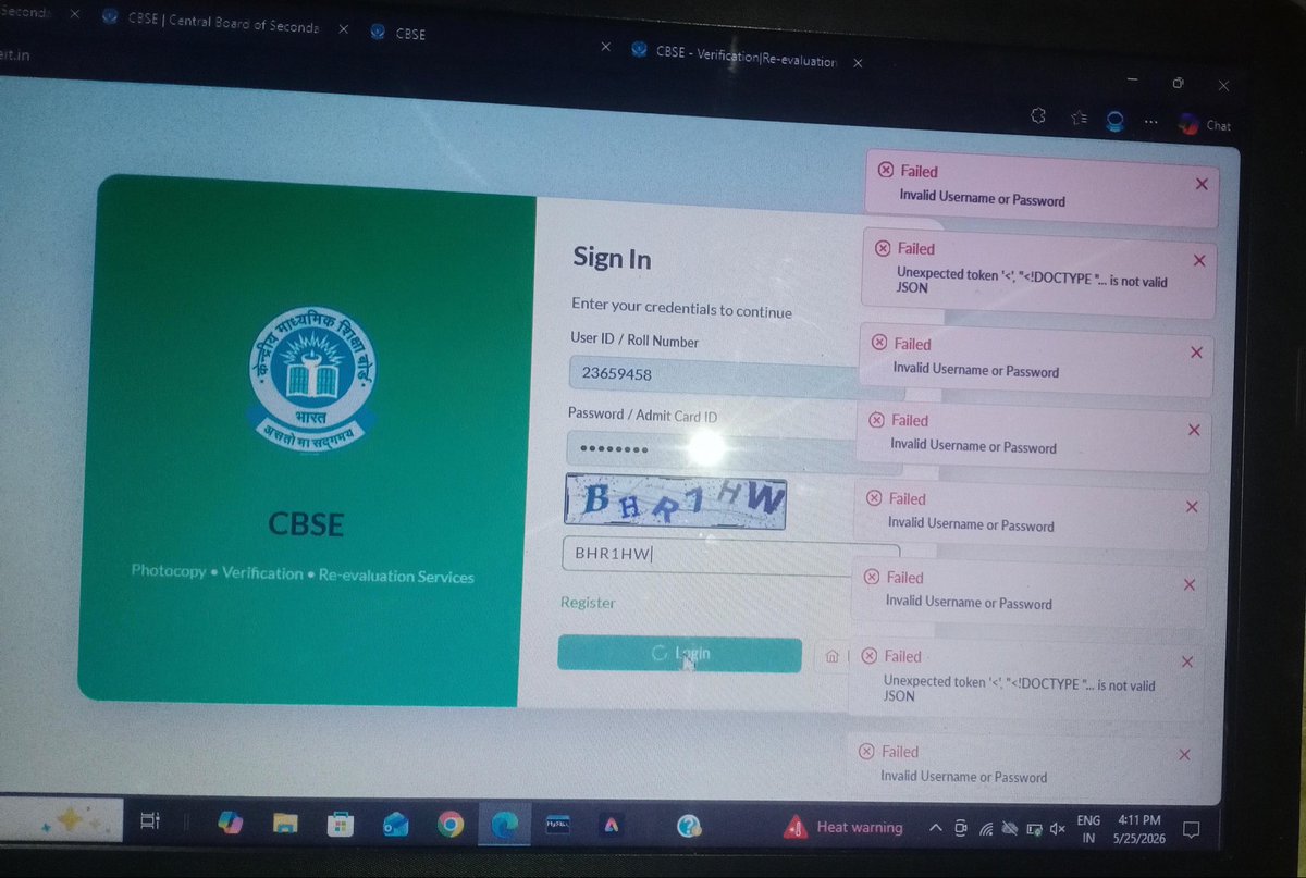 AdityaRaigkp's tweet photo. Sir agar ek device kaam na kre toh kya dusre device se login kru toh fully invalid kaise ho jaa rha. Sb correct info daalne ke baad bhi incorrect kyu. Koi technical glitch h kya. If h toh pls resolve kriye . @cbseindia29 @ABPNews @abplive https://t.co/qiPIU9m3Li