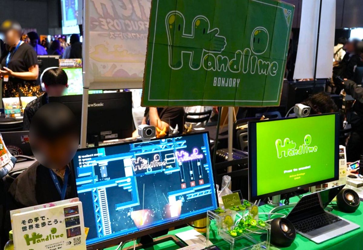 GameMakersJP's tweet photo. 「自分の手」だけでキャラを操作。ゲームパッドいらずの2Dパズルアクション『Handlime』試遊レポート【BitSummit PUNCH】
https://t.co/k9thzPbuW0

Webカメラで手の動きをトラッキングし、スライムが連動して動く。直感的で心地よい操作感を磨き上げた独特な入力システムについて取材した #BitSummit https://t.co/icveQ1zGTD