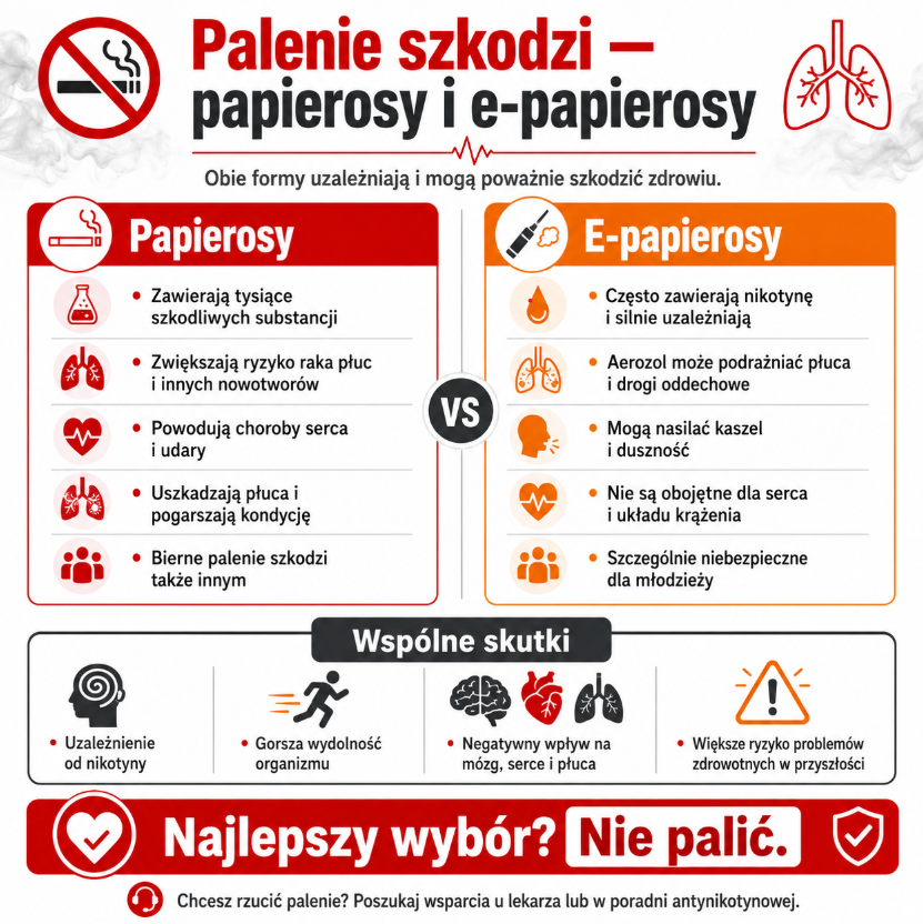 PSSEMysliborz's tweet photo. Palenie papierosów i e-papierosów szkodzi zdrowiu. Uzależnia, obciąża płuca, serce i cały organizm. Najlepszy wybór? Nie palić. Poszukaj wsparcia i zadbaj o siebie.

#NiePal #RzucamPalenie #Zdrowie #Epapierosy #Profilaktyka https://t.co/Rzv7BeDfiK