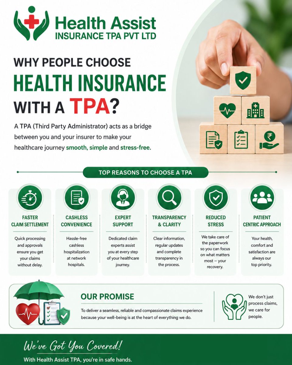 SocialTpa's tweet photo. Fast claims. Hassle-free support. Better healthcare experience with Health Assist TPA. 💚🏥
#HealthInsurance #TPA #CashlessClaims #Healthcare #InsuranceSupport #HealthAssist #ClaimSupport https://t.co/hGzFrbKKp1