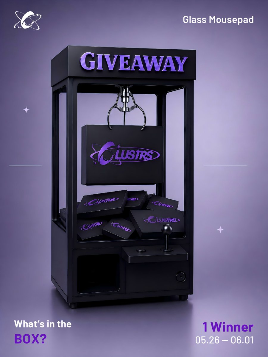 ClustrsOfficial's tweet photo. WHAT’S IN THE BOX? 👀
1 winner.
Blind box includes:
— 1 Clustrs glasspad
— 1 set of mouse skates

How to enter:
• Follow @ClustrsOfficial 
• Like + repost/share
• Comment your setup — and tell us what you think the next Clustrs pad might look like 👀

𝐰𝐞 𝐦𝐢𝐠𝐡𝐭 𝐛𝐞 𝐩𝐞𝐞𝐤𝐢𝐧𝐠 𝐚𝐭 𝐬𝐨𝐦𝐞 𝐮𝐩𝐜𝐨𝐦𝐢𝐧𝐠 𝐬𝐭𝐮𝐟𝐟 𝐬𝐨𝐨𝐧.
𝐛𝐞𝐬𝐭 𝐠𝐮𝐞𝐬𝐬𝐞𝐬 = 𝐞𝐱𝐭𝐫𝐚 𝐥𝐮𝐜𝐤.

⏳ 05.26 — 06.01
🏆 Winner announced on Discord • 06.02 • 21:00 PT
Clustrs reserves the right of final interpretation.

#clustrs #glasspad #desksetup #gamingsetup #clustrssquad