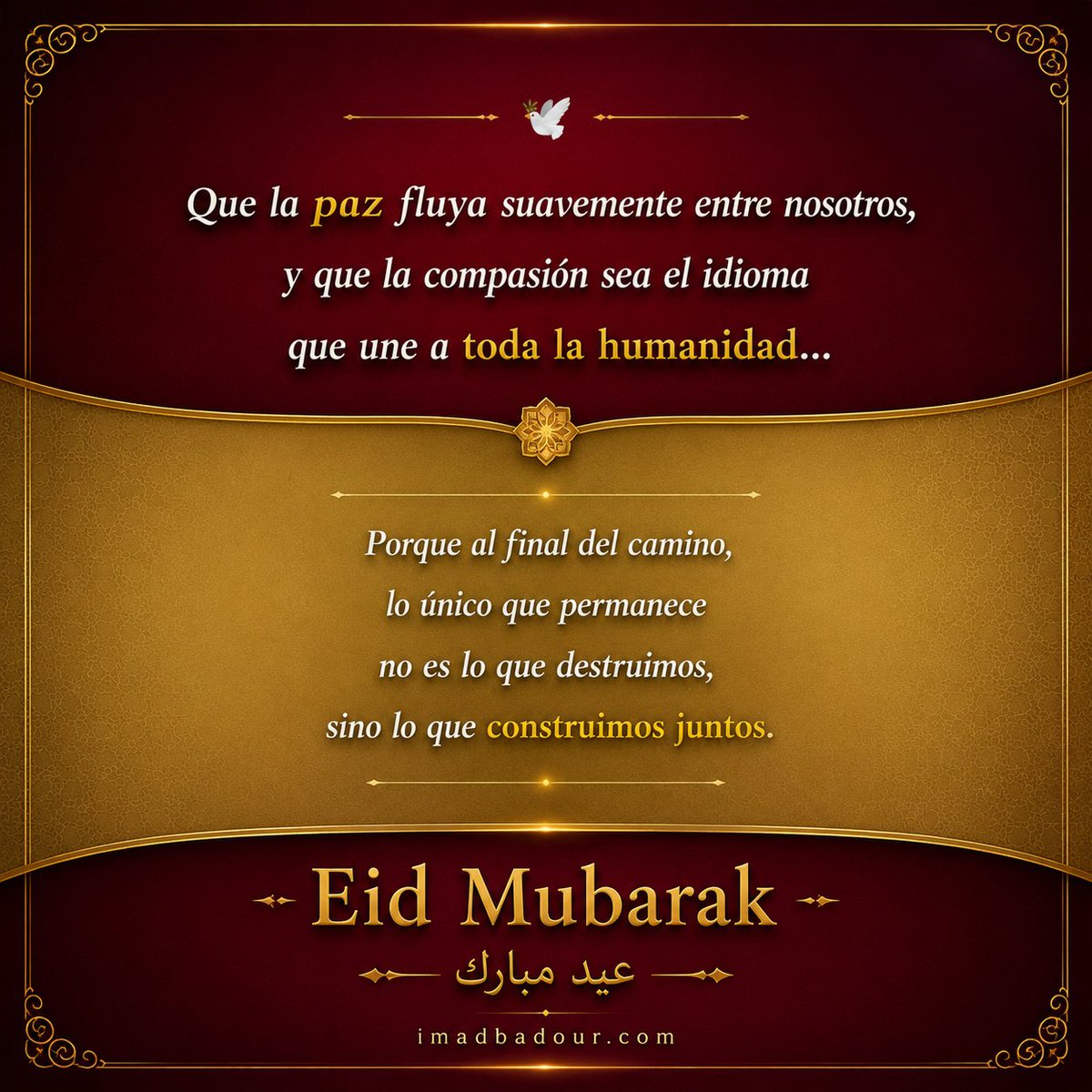ImadBadour's tweet photo. Que la paz fluya suavemente entre nosotros, y que la compasión sea el idioma que une a toda la humanidad…
Porque al final del camino, lo único que permanece no es lo que destruimos, sino lo que construimos juntos.
 Eid Mubarak 
https://t.co/rnoHRMRjRe
#EidMubarak #EidAlAdha https://t.co/vSR4I2Fo3n