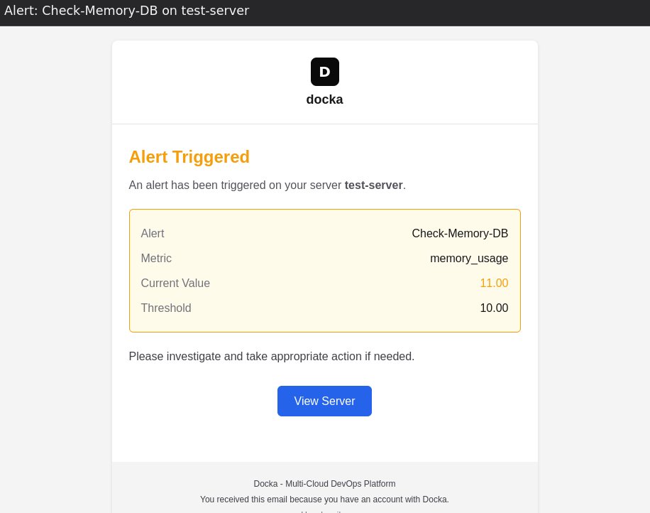 docka_dev's tweet photo. With docka , just in 2 clicks, 
Configure your alerts for your resources, 
zero-code, you select the item and add the rule,
that's it. https://t.co/KgBUcFkTqo