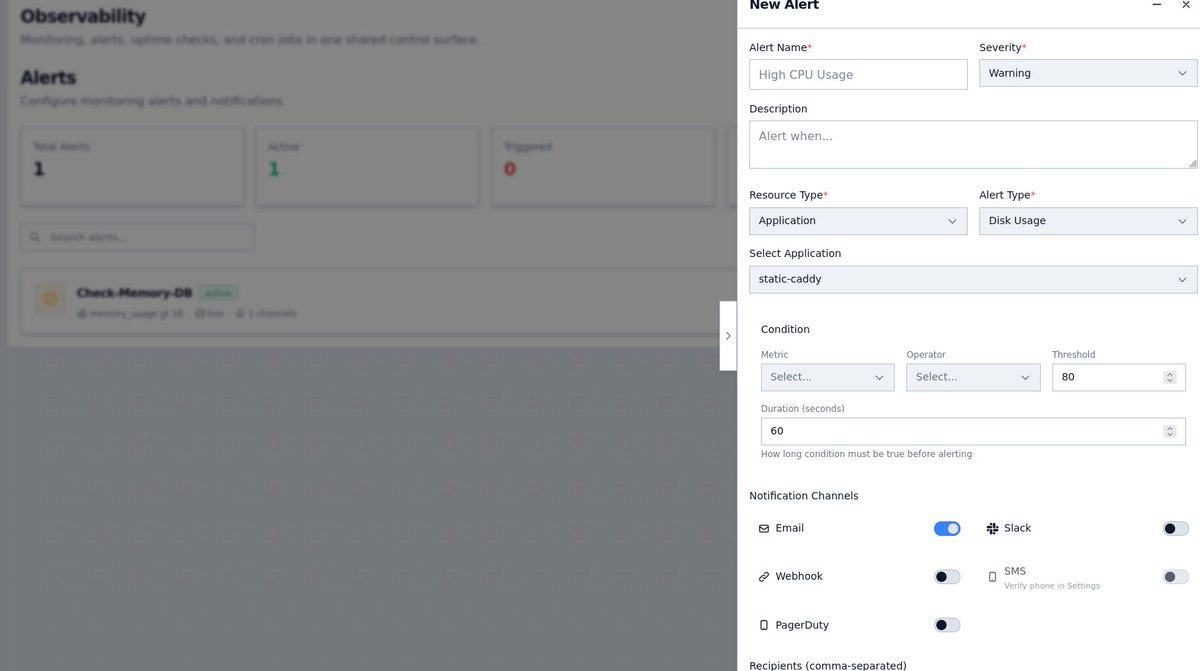 docka_dev's tweet photo. With docka , just in 2 clicks, 
Configure your alerts for your resources, 
zero-code, you select the item and add the rule,
that's it. https://t.co/KgBUcFkTqo