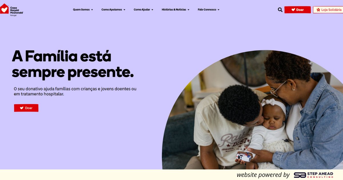 StepAheadCons's tweet photo. Acabámos de lançar o novo website da @CasaRonaldMcDonaldPortugal 🏠❤️
Não foi um projeto de website. Foi um projeto de propósito. E isso muda tudo.
Fio 🧵 https://t.co/btwTVxI7p3