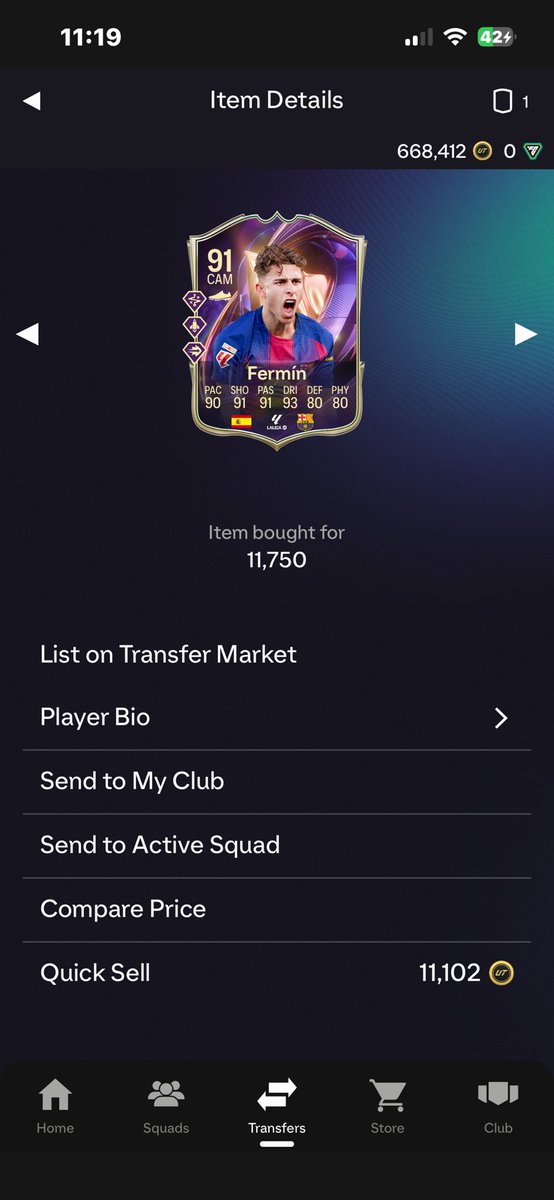 2TheSwoosh's tweet photo. Another handful of Fermin invested in 12k➡️17k +4400 per card ✅

He was going for quick sell so I grabbed some as a “low risk” investment. 

I highly suggest doing the same with some meta #TOTS that are in #UTOTS good luck 🍀 
#FUT #FUT26 #FUTTRADER #EAFC26 #EAFC https://t.co/NtqKZpBu5E
