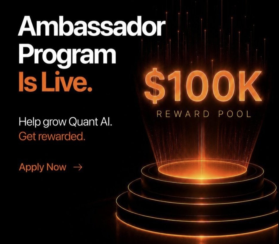 earning_sectors's tweet photo. 🔥 The Quant AI Ambassador Program is officially LIVE

$100,000 in $QUANT + USDT is being distributed to creators, contributors & community members helping grow the Quant AI ecosystem.

💰 Rewards Include
→ Quant AI Points
→ Referral Rewards
→ Ambassador Rewards
→ Extra opportunities for top performers

📈 Create content
🌍 Expand the community
🎁 Earn rewards for your impact

Early contributors usually benefit the most as the ecosystem grows.

👇 Apply Now
https://t.co/SxcyXXNKrD

🚀 Join Early Access & Whitelist
https://t.co/7YjvKoTb5b

Build with Quant AI from the beginning.