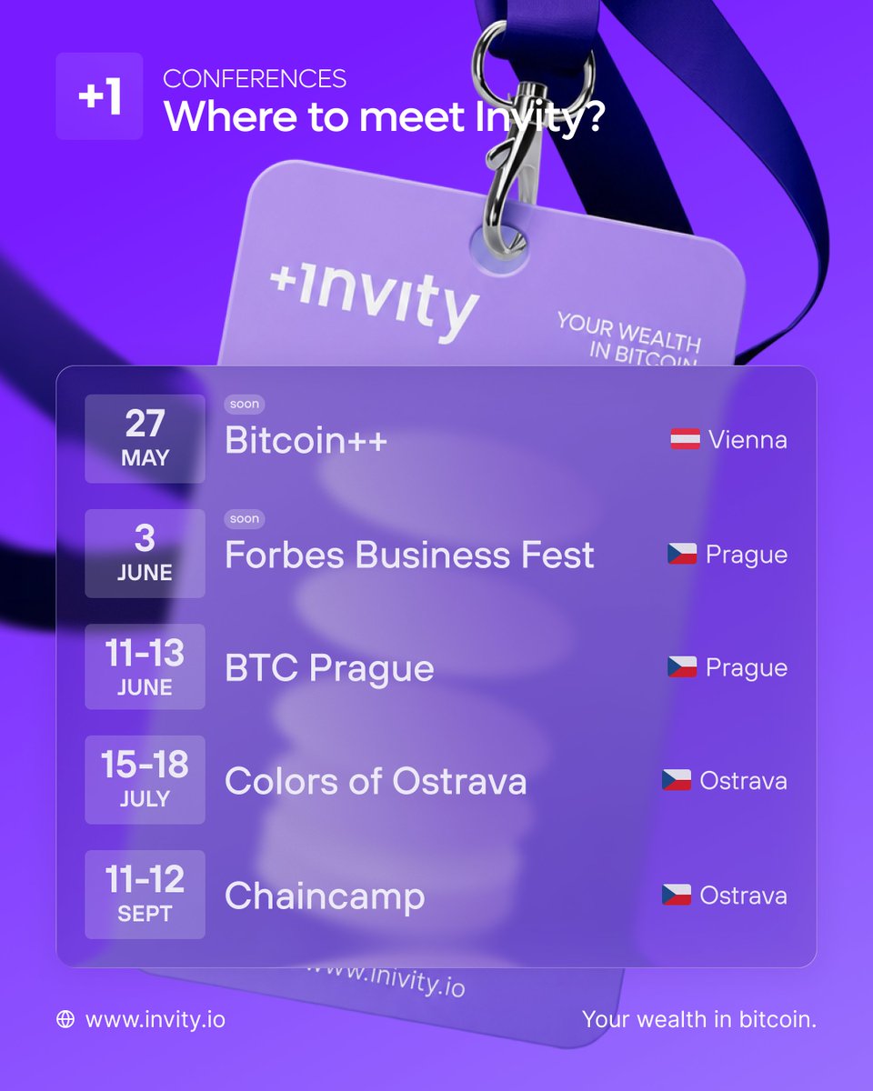 invity_io's tweet photo. More events on the menu? Yes please. 😎

Where to find us next: 
🇦🇹 Bitcoin++ Vienna · May 27 (@btcplusplus)
🇨🇿 Forbes Business Fest · June 3
🇨🇿 @BTCPrague · June 11–13
🇨🇿 @colours_cz · July 15–18
🇨🇿 @ChainCampCZ · Sept 11–12

Come say hi and hear what we're brewing 🚀 https://t.co/FlWwL4YnZj