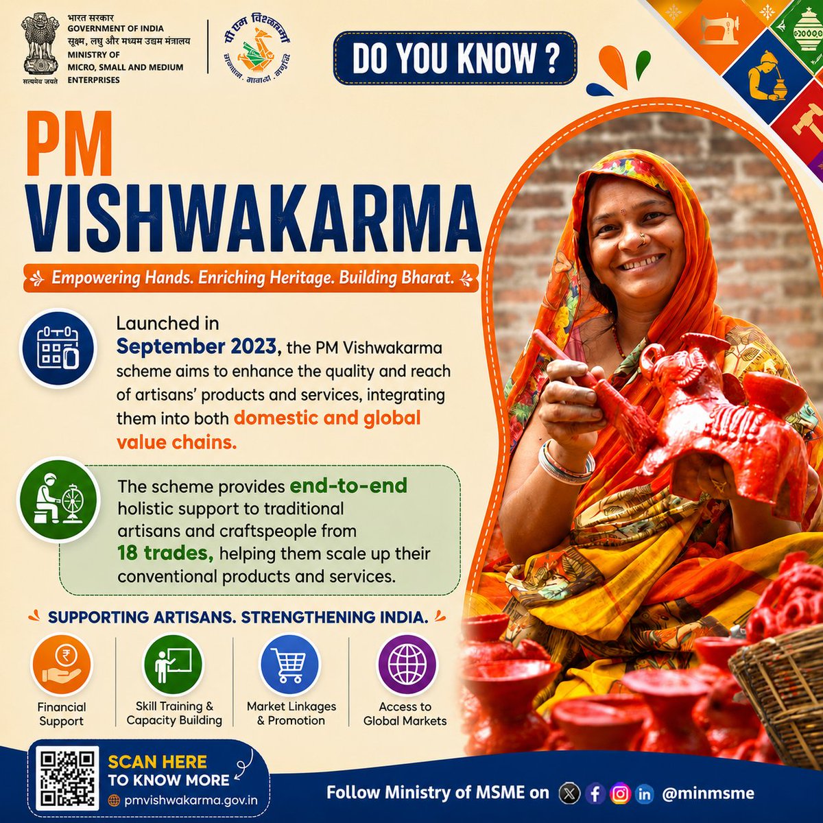 minmsme's tweet photo. PM Vishwakarma aims to provide several benefits to the Vishwakarmas, who are either self-employed or intend to set up their own small-scale ventures.
#UdyamiBharatViksitBharat #MSME #entrepreneur #employment #empowerment https://t.co/M7FFEYSH4X