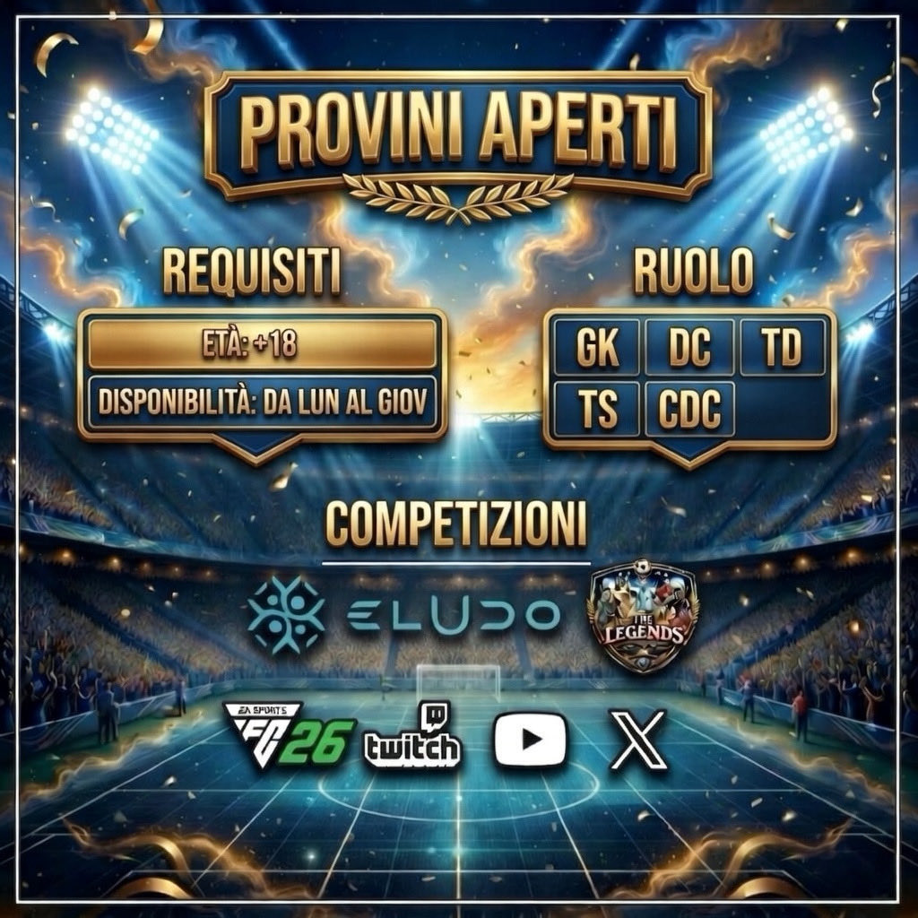 TheLegendsprocl's tweet photo. 🔈| Questa Sera 21:40 Provini
🏆| ELUDO C
📤| DM PER INFO
       PRESENZA GARANTITA 2/2

@eLUDO_official @Retweet_Proclub @NewsProclub @ProClubRTutto @RT_ProClubs @PROCLUB_ITALY @RTAllProClub @ProClubRetweet_ @ProClubTransf @PROCLUB_ITALY 

#thelegends #proclub #proclubs https://t.co/t8hVcmyiUc