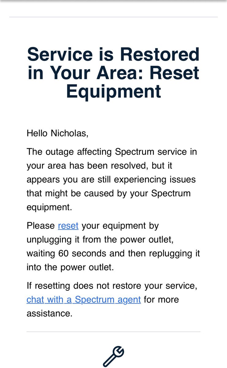 NDurfey's tweet photo. Uggggggh. @Ask_Spectrum l just got done with 48 hours of duty where I slept very little. The last thing I want to do is chat with an agent. Fix my internet or I walk away from you. https://t.co/hn9it9EMP2
