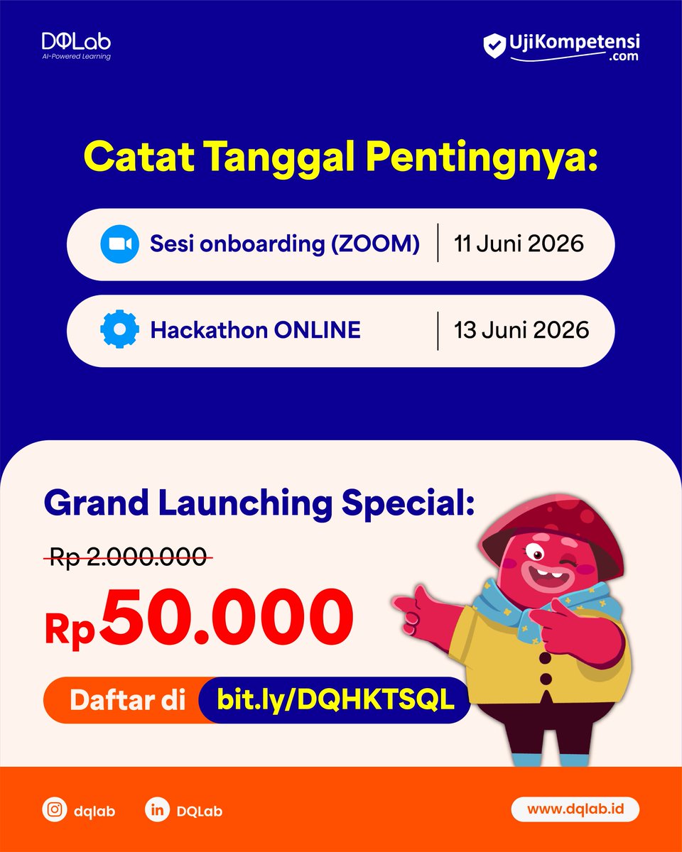 DQLab_id's tweet photo. Ayo jadi Data Analyst handal yang membantu management menemukan akar masalah di balik penurunan performa bisnis!

Spesial grand launch, kamu bisa gabung dengan harga spesial 🙌🏻

Daftar lewat https://t.co/BBGJ6RkCuc https://t.co/UbCjol2pwx