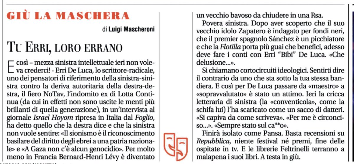 LuigiMascheroni's tweet photo. Erri De Luca, l’idolo della sinistra-sinistra che adesso è già diventato di destra-destra. E manda ai matti le “conventicole” https://t.co/Sdfu3pj46R