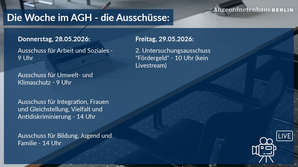 AGH_Berlin's tweet photo. Sie möchten wissen, welche Ausschüsse in dieser Woche tagen? Dann finden Sie hier eine Übersicht mit den Terminen.
Zu den Einladungen und Themen ➡️ https://t.co/hx4brA9zHB
Zu den Livestreams ➡️ https://t.co/ryofz3fFTa https://t.co/dqbuMAMT4P
