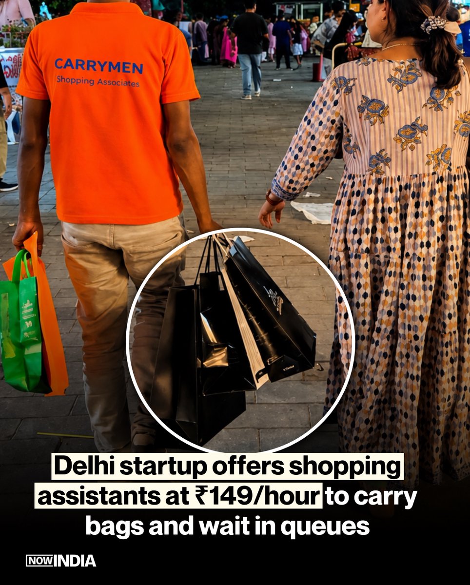 thenowindia's tweet photo. Delhi startup offers shopping assistants at ₹149/hour to carry bags and wait in queues
#NowIndia #India #DelhiStartup #CarryMen #StartupIndia #IndianStartups #Business https://t.co/DghWeQq0FS