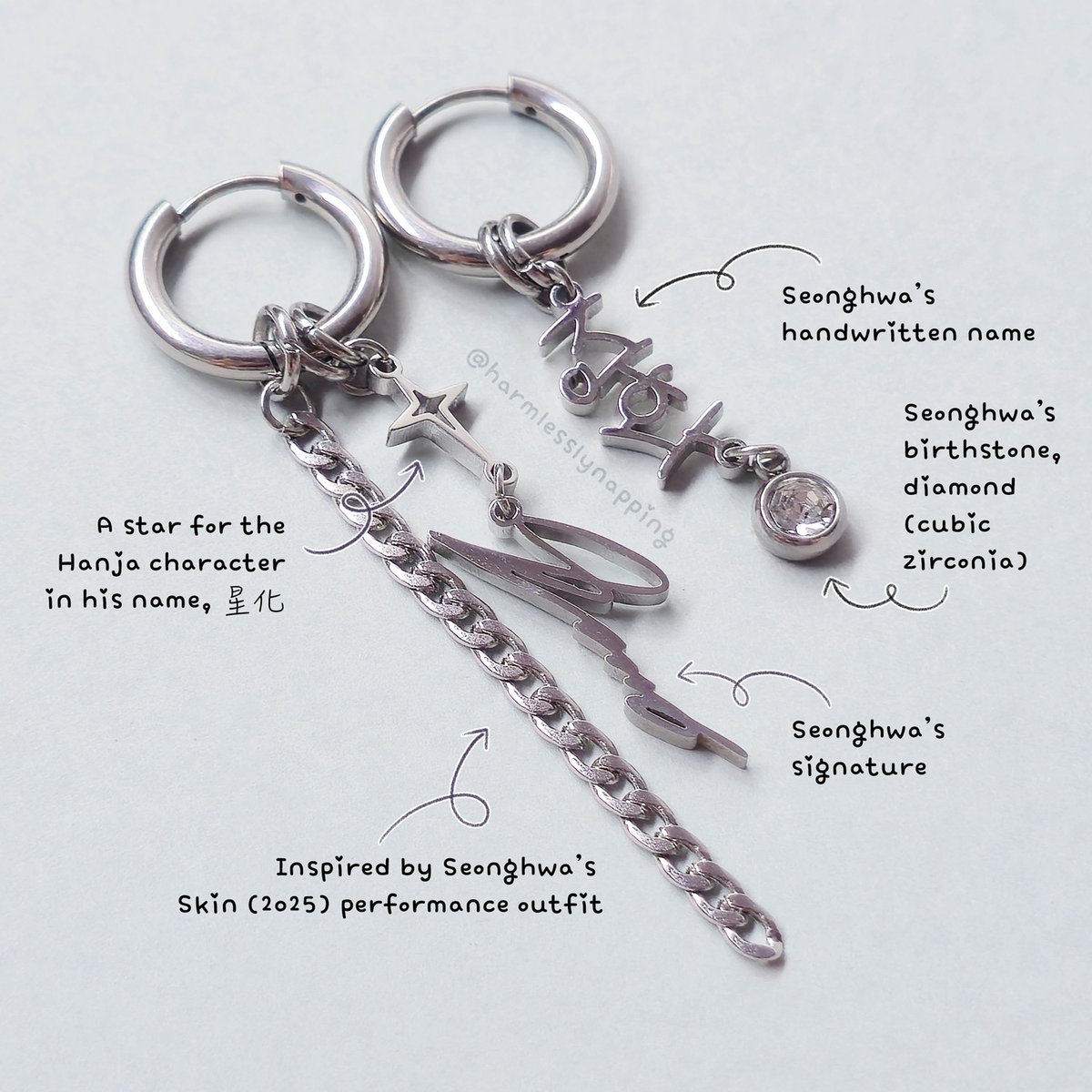 aharmlessnap's tweet photo. Made earrings for Seonghwa's birthday last month for his cafe event~

#atiny https://t.co/aLnQ2o4g5R