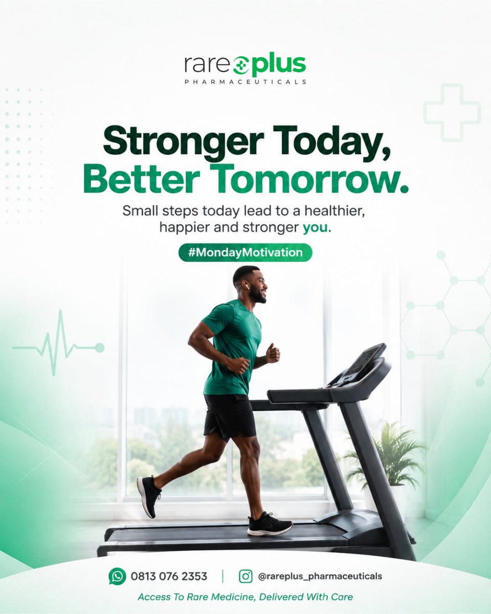 Rareplus_pharma's tweet photo. 💚 Stronger today, better tomorrow.

Small healthy habits can make a big difference over time. Stay active and keep moving.

#RarePlusPharm #MondayMotivation #HealthyLiving https://t.co/8sT5wTlQ6G