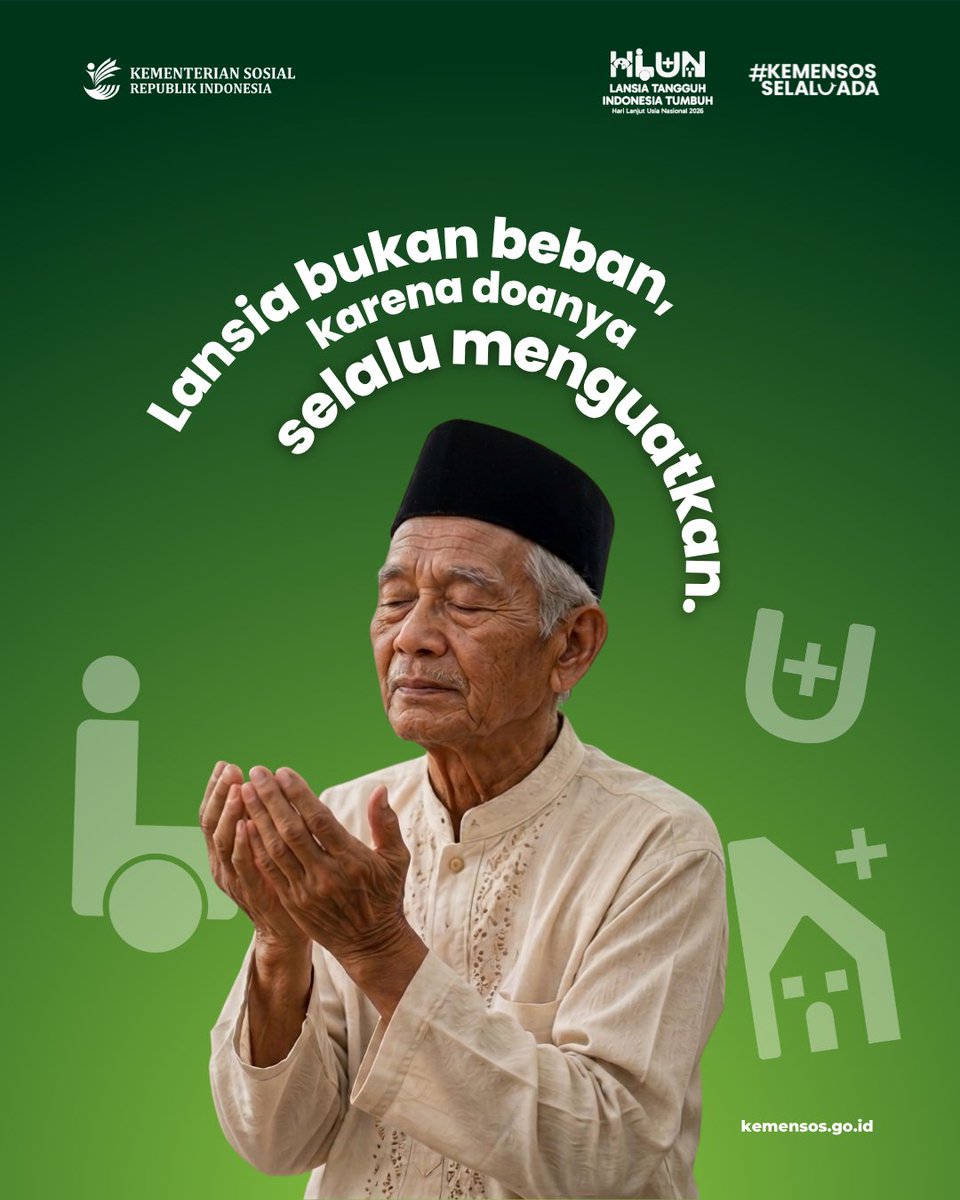 KemensosRI's tweet photo. Menua sering dianggap akhir dari produktivitas. 

Padahal banyak lansia tetap menjadi sumber kasih sayang, pengalaman, dan kekuatan dalam keluarga maupun lingkungan sekitar. Yang mereka butuhkan adalah ruang untuk tetap dihargai dan dilibatkan. https://t.co/gKoyecgQmy