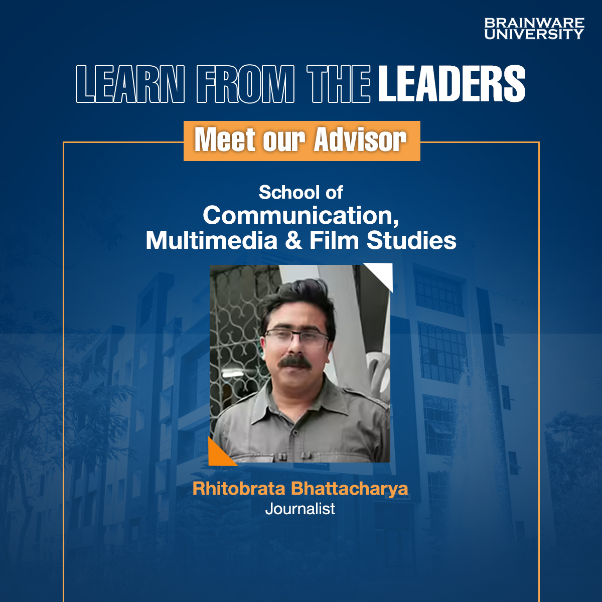 BrainwareTweet's tweet photo. At Brainware University, media education goes beyond textbooks!

We proudly welcome journalist Rhitobrata Bhattacharya as Advisor to the School of Communication, Multimedia &amp; Film Studies.

From storytelling to newsroom insights, students learn directly from industry experience. https://t.co/megecL5eCc
