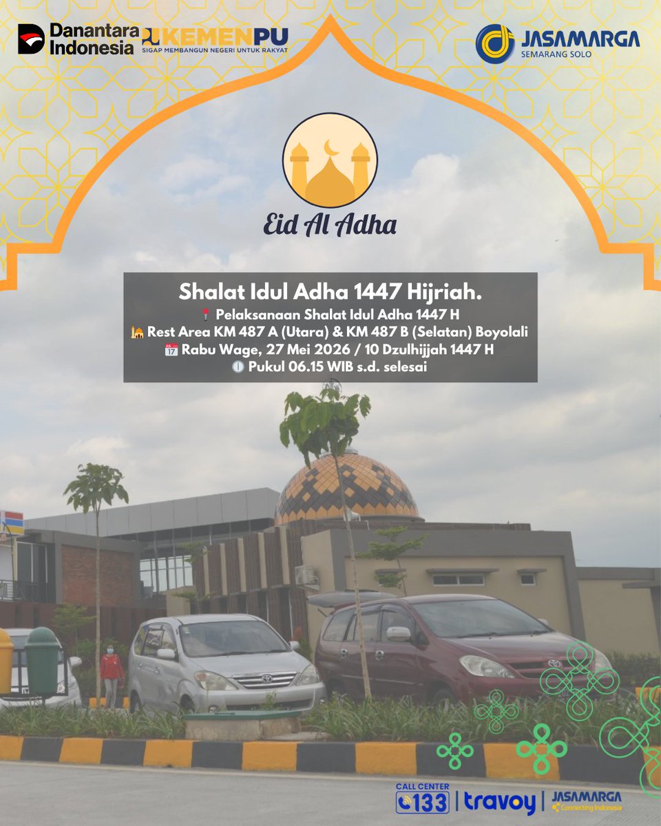 tmjsemsol's tweet photo. Assalamualaikum Wr. Wb.
Kawan TMJ yang sedang melaksanakan perjalanan dari Semarang menuju Solo dan masih bingung mencari lokasi Shalat Idul Adha, Rest Area KM 487 A &amp; B Tol Semarang–Solo mengadakan pelaksanaan Shalat Idul Adha 1447 H.

 #TransMargaJateng #IdulAdha1447H https://t.co/ITMK2zq4kg