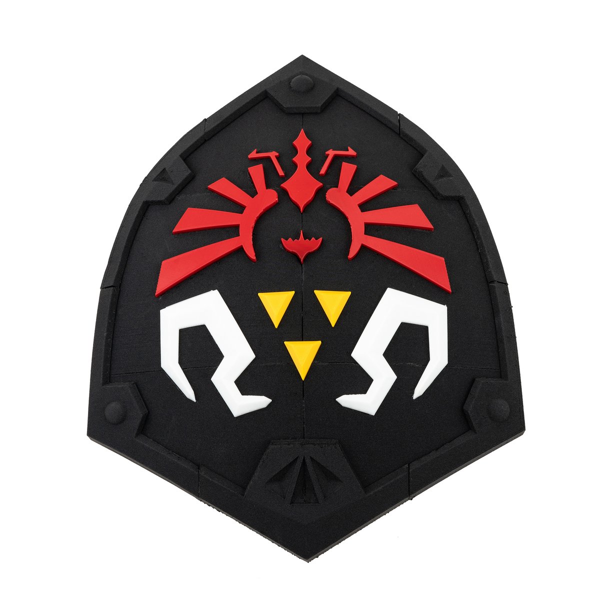 SirayaTech's tweet photo. 🛡️Hylian Shield complete! A new lightweight solution for shield props. 

Through the precise combination of PEBA Air foaming filament and PLA, it perfectly retains classic details while drastically reducing weight.

Designer: #3DMaker via #Makerworld
Printer: @BambulabGlobal H2S

#3DPrinting #Cosplay #PEBAAir #PLA #PropMaking
