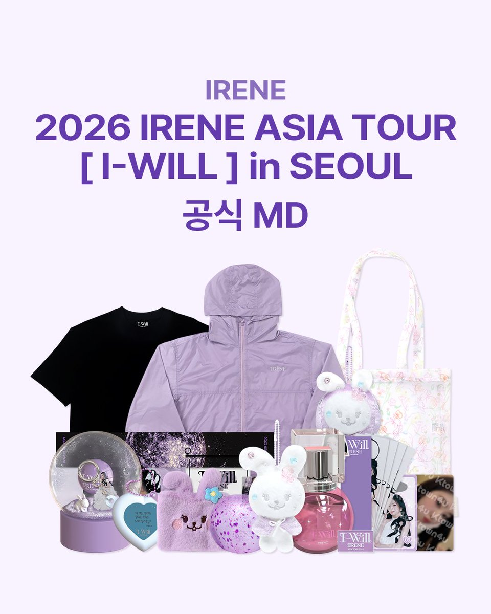 Ktown4u_main's tweet photo. 2026 IRENE ASIA TOUR [ I-WILL ] in SEOUL
#케타포 예약 판매 안내📋

💜MOON HOUSE / 14CM DOLL
💜STRESS BALL / BOOKMARK SET
💜SNOW GLOBE SET / CONFETTI CASE
💜MOOD FRAGRANCE SET / POUCH
💜WIND BREAKER SET / T-SHIRT SET
💜BAG SET / BADGE / SPEECH BUBBLE CARD SET / SLOGAN SET

📅 2026-05-26 PM 15:00 ~ 2026-05-31 23:59:59

* Global : https://t.co/cXu4v5YckH
* KR : https://t.co/0SfzNFWRDH
* JP : https://t.co/1M43XWOeQ9
* CN : https://t.co/ZK6R1OZlp3

#IRENE #아이린
#RedVelvet #IRENE_ASIA_TOUR #IRENE_in_SEOUL_MD