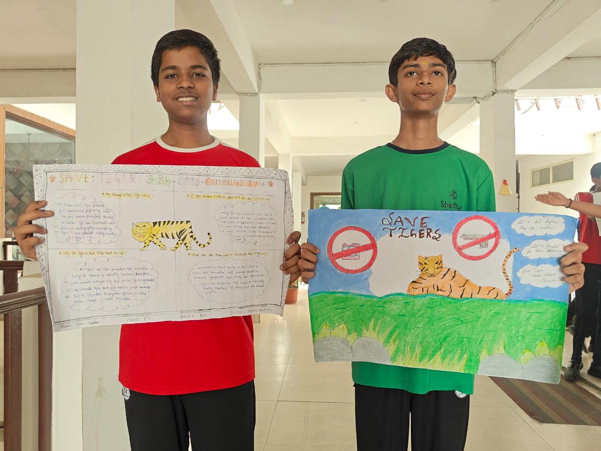 Sheffield_India's tweet photo. 🐯🌿 Save Tigers, Save Nature! 🌿🐯Our Eco Club students at Sheffield School are beautifully spreading awareness through their creativity and powerful posters! Under the inspiring guidance of Priyanshi Ma'am, our Class 8th and 9th students are reminding us of this Fact https://t.co/E8n1Z8lzNr